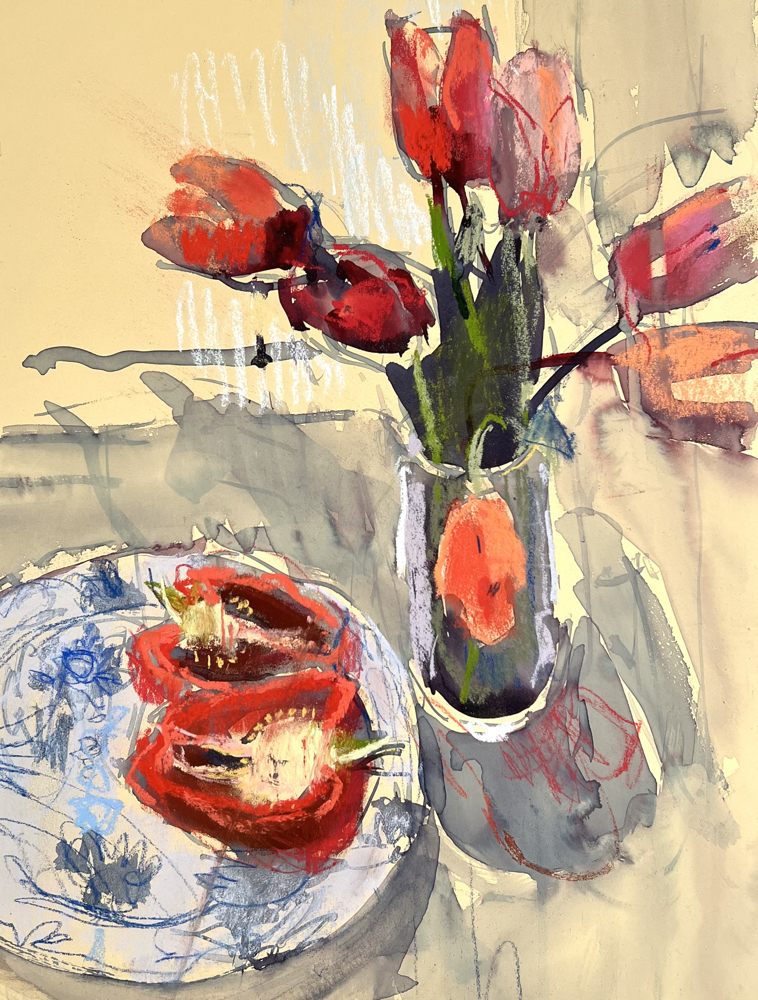 Red Peppers and Tulips
